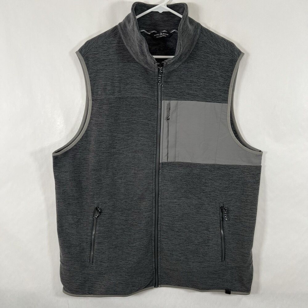Alpine Design Full Zip Fleece Vest Mens XL Gray Zipped Pockets Stand Up Collar